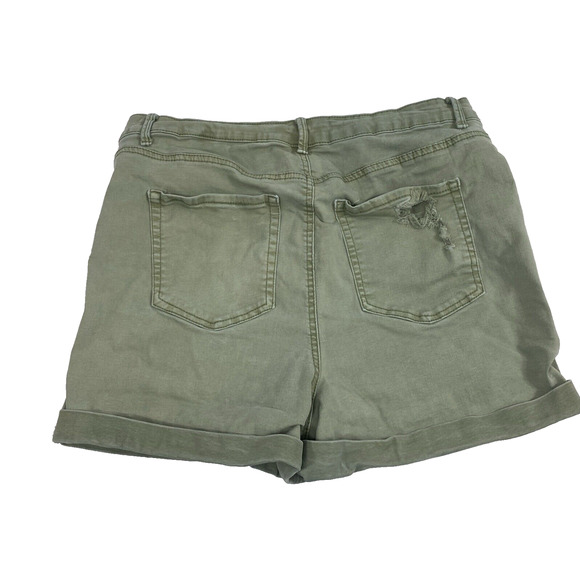 Wax Jean Shorts Womens‎ 3XL Distress Destroyed Roll Up Jorts Military Green - Picture 2 of 10